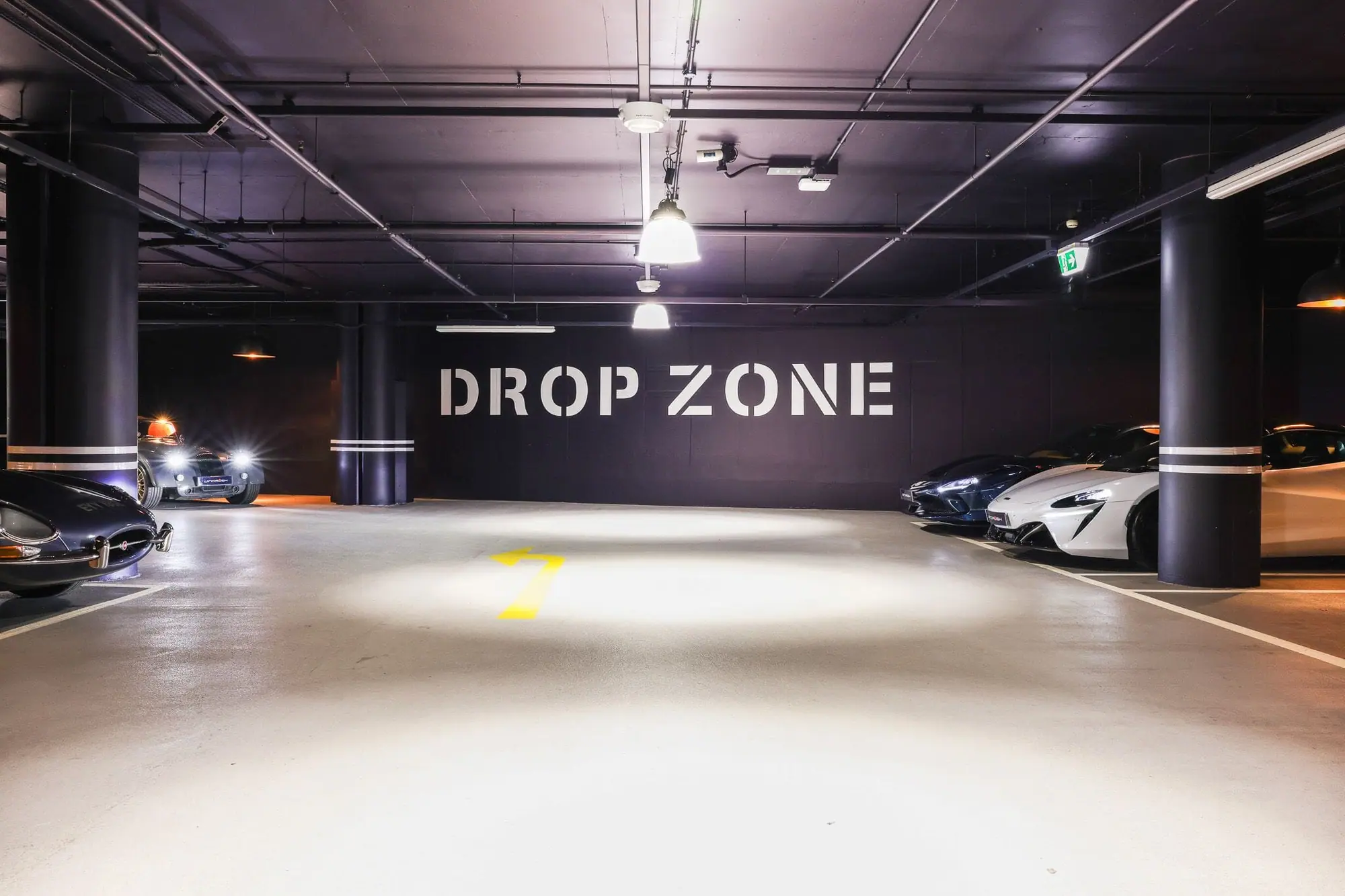 The London Drop Zone, lit at night