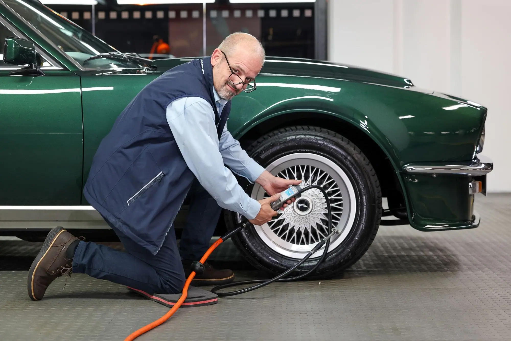 Setting tyre pressures on a classic Aston Martin