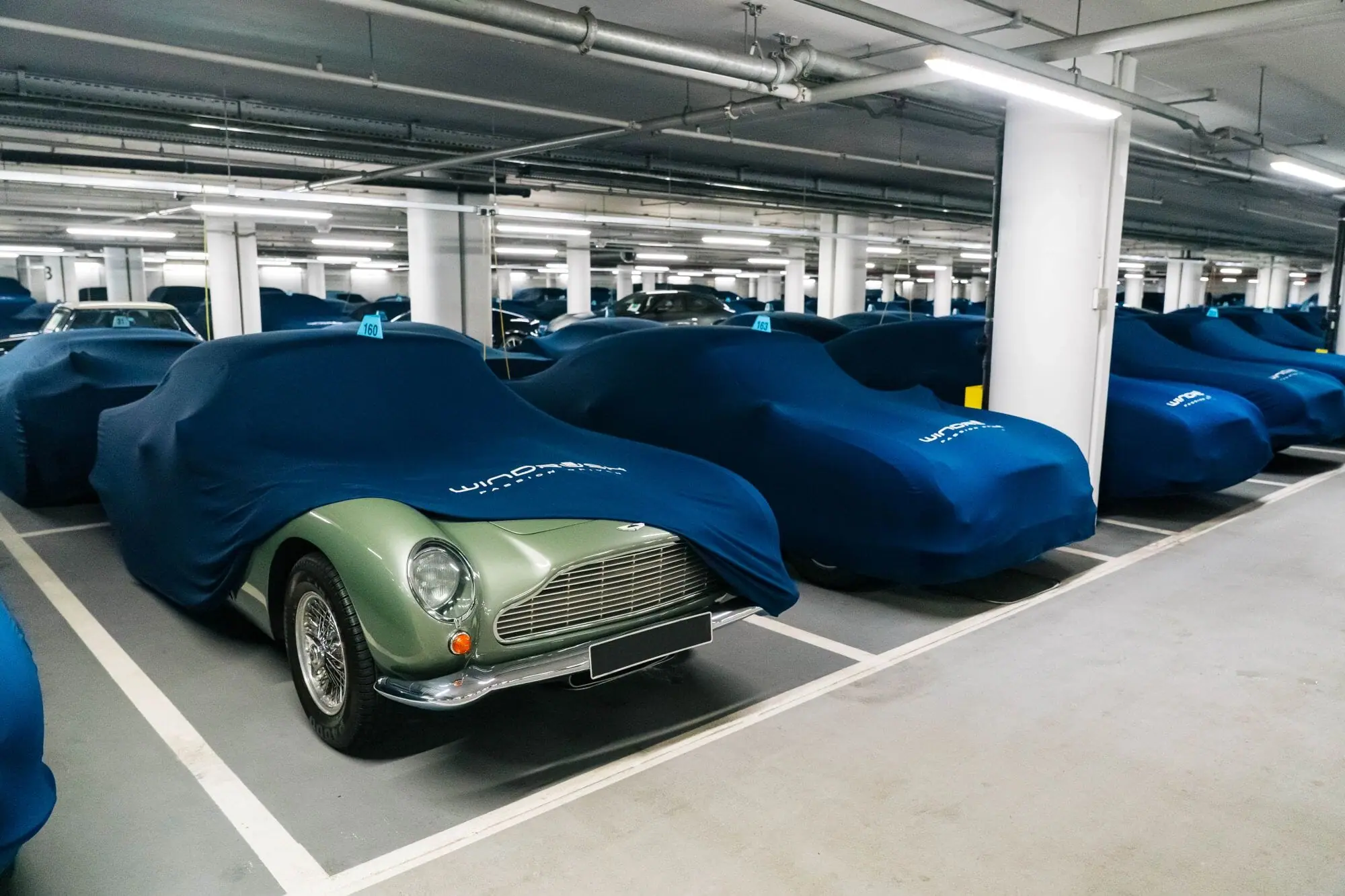 A classic Aston Martin under covers in London